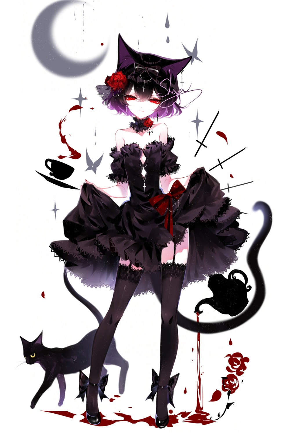 animal_ears dress neko nekomimi sheya skirt_lift stockings tail thighhighs