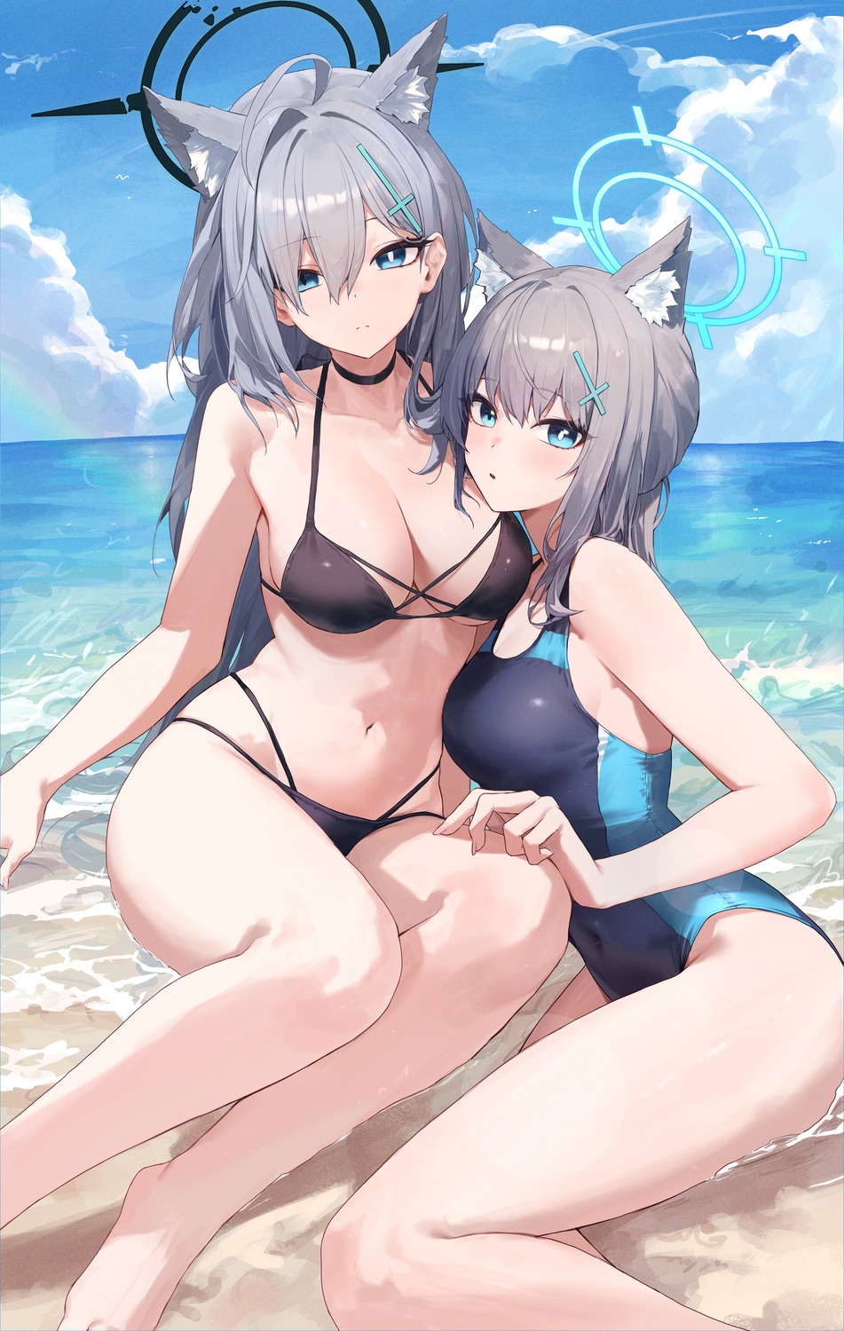 animal_ears bikini blue_archive halo nekomimi shiroko_terror sunaookami_shiroko swimsuits toi1et_paper wet yuri