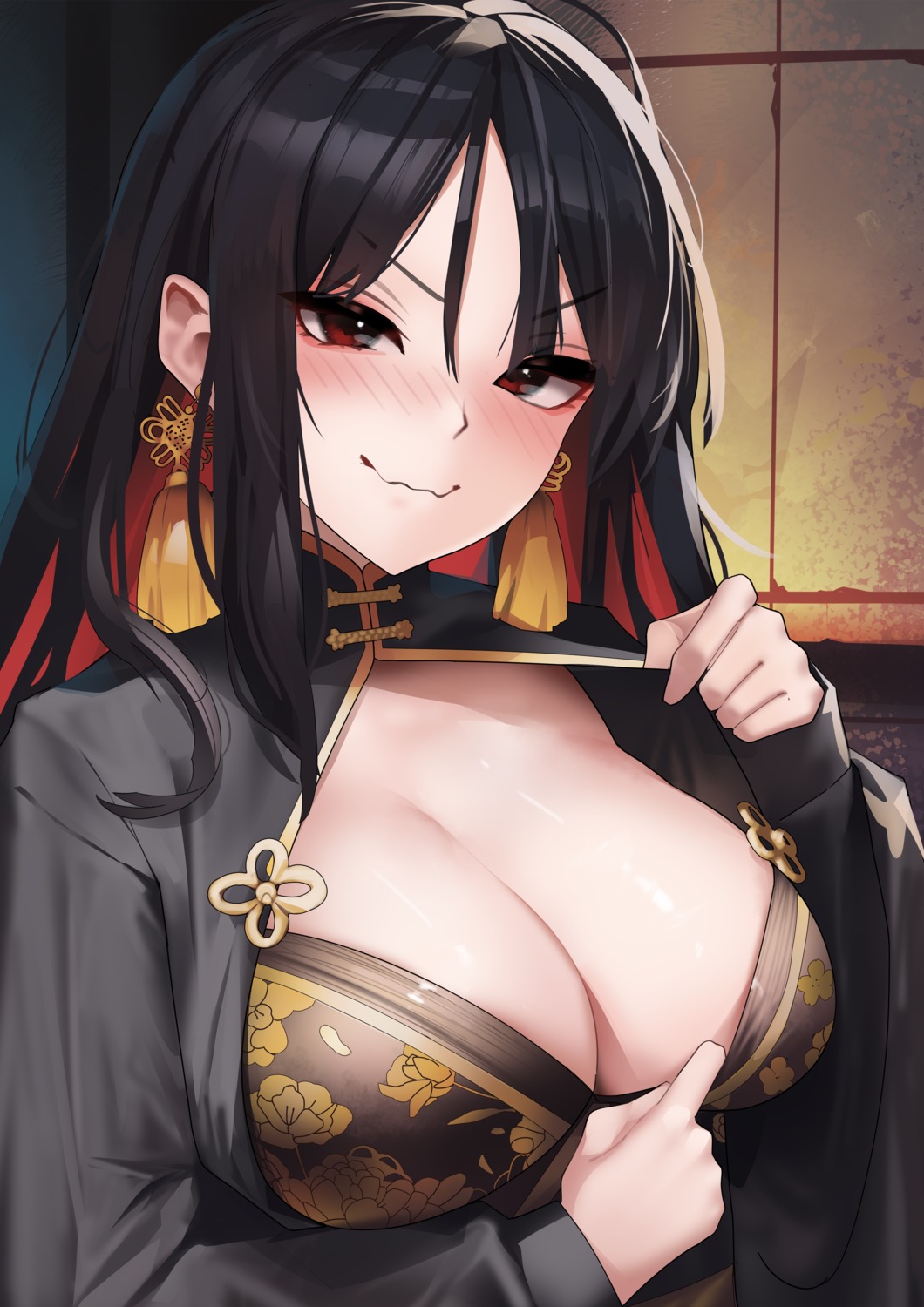 asian_clothes gloomyowl goddess_of_victory:_nikke moran_(nikke) no_bra undressing