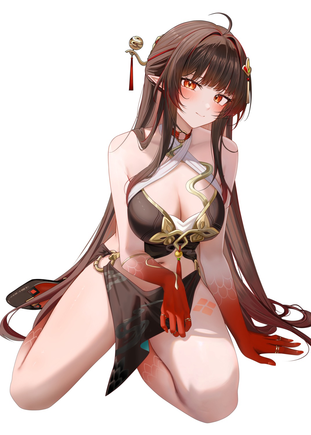 asian_clothes cleavage heels honkai:_star_rail lingsha no_bra pointy_ears ru_zhai tattoo