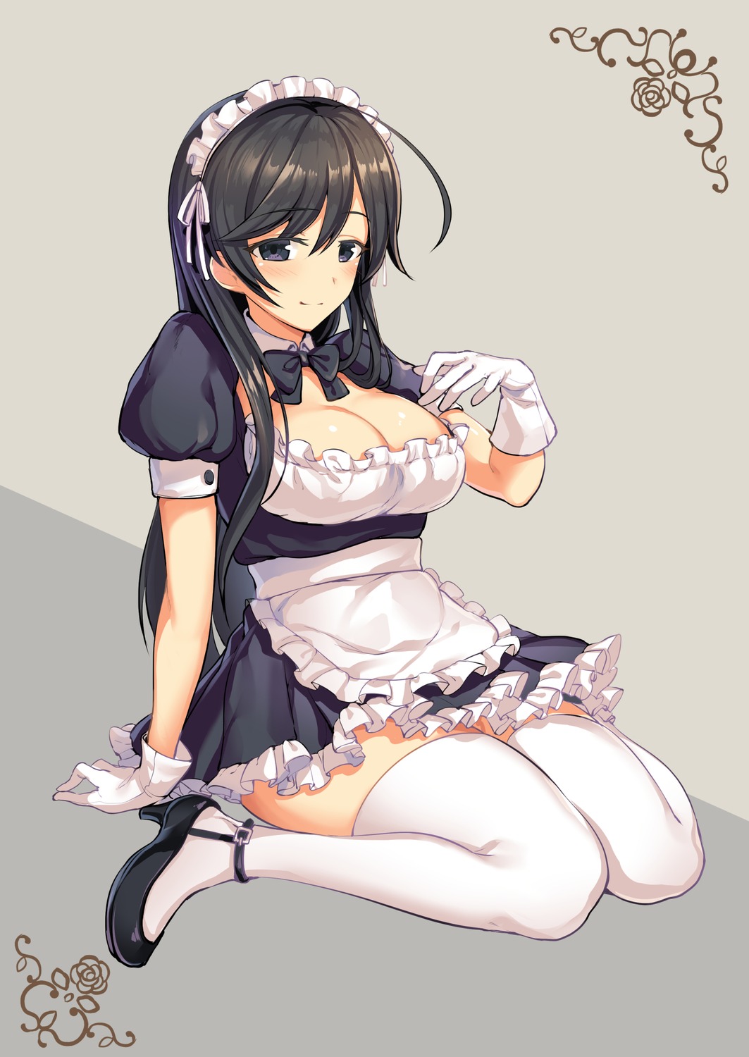 cleavage girls_und_panzer heels ikomochi isuzu_hana maid no_bra thighhighs