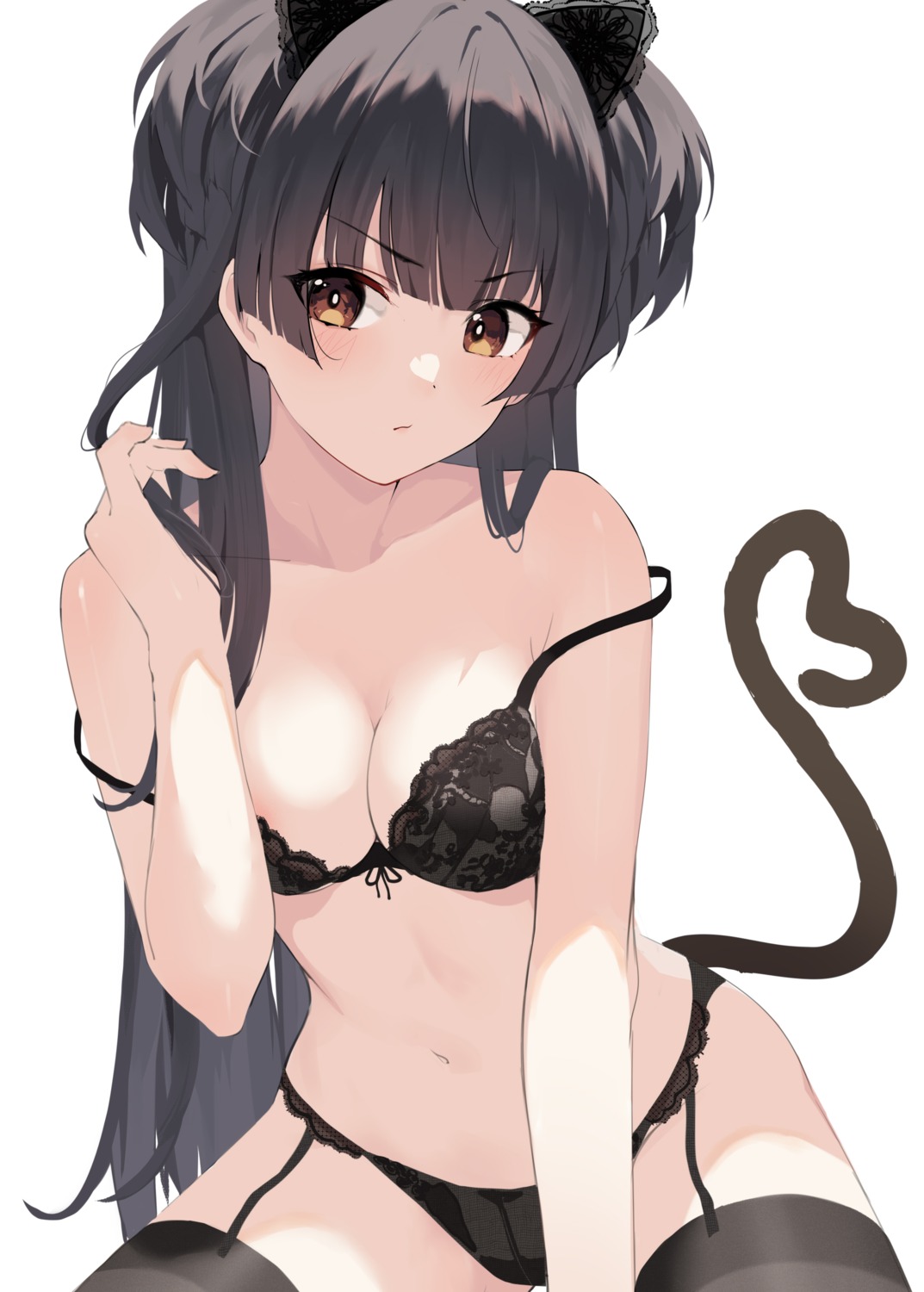 animal_ears areola bra gin00 mayuzumi_fuyuko nekomimi pantsu stockings tail the_idolm@ster the_idolm@ster_shiny_colors thighhighs