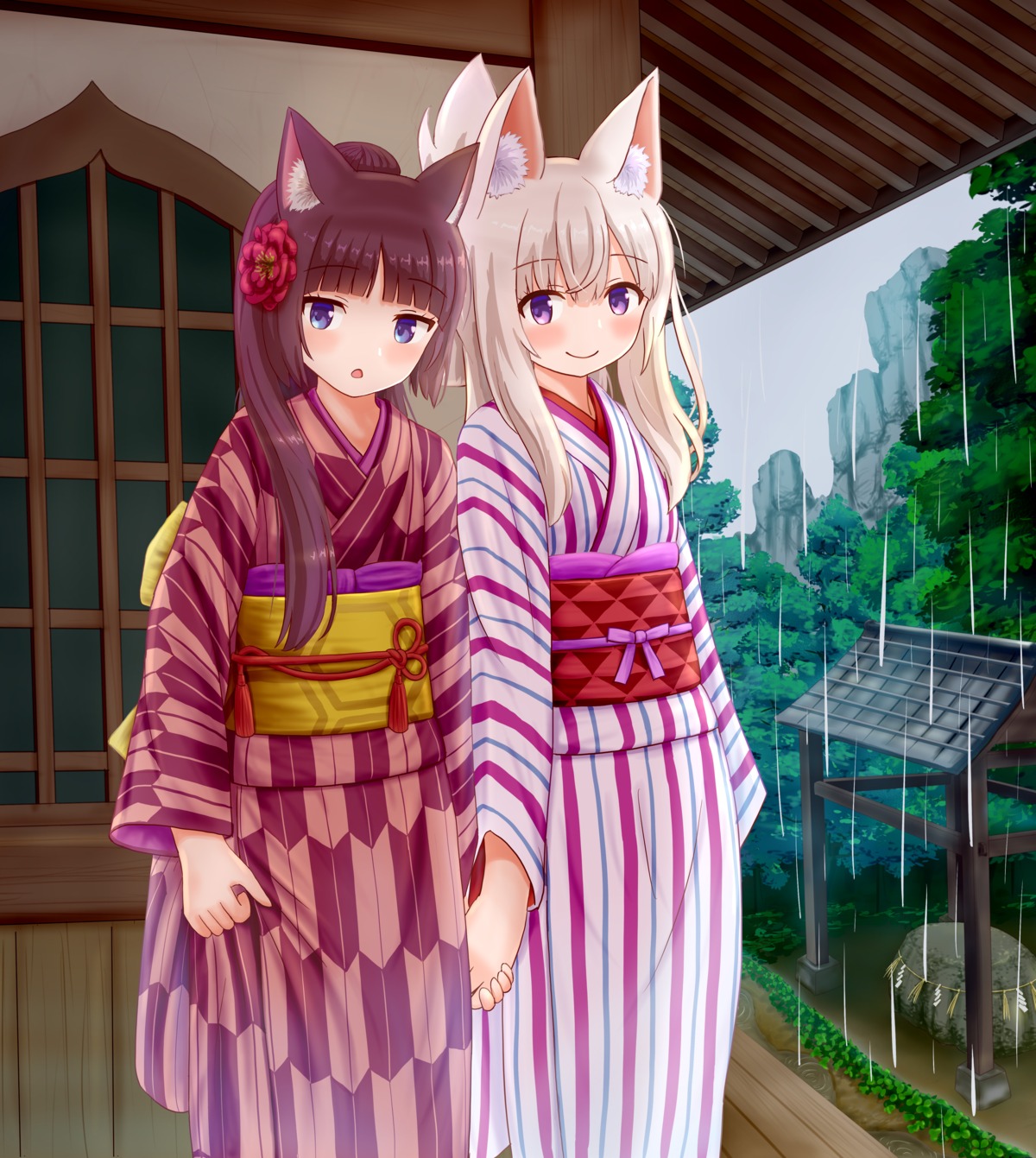 animal_ears iroha_(iroha_matsurika) kimono kitsune nekomimi yuri