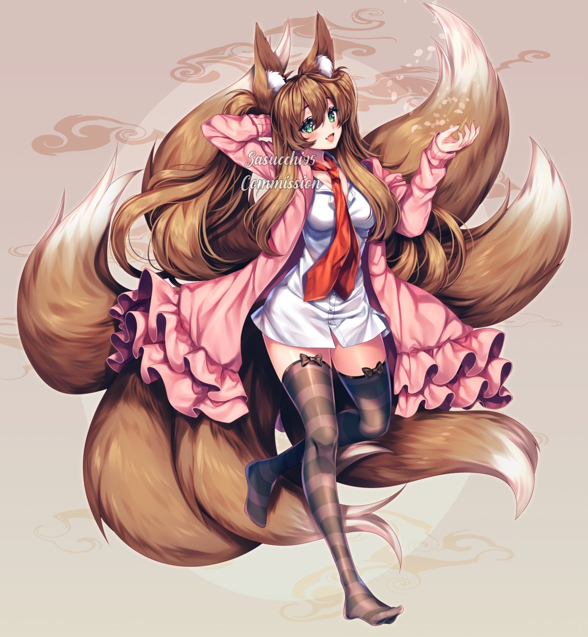 animal_ears kitsune pantyhose plushmallow sasucchi95 seifuku sweater tail thighhighs