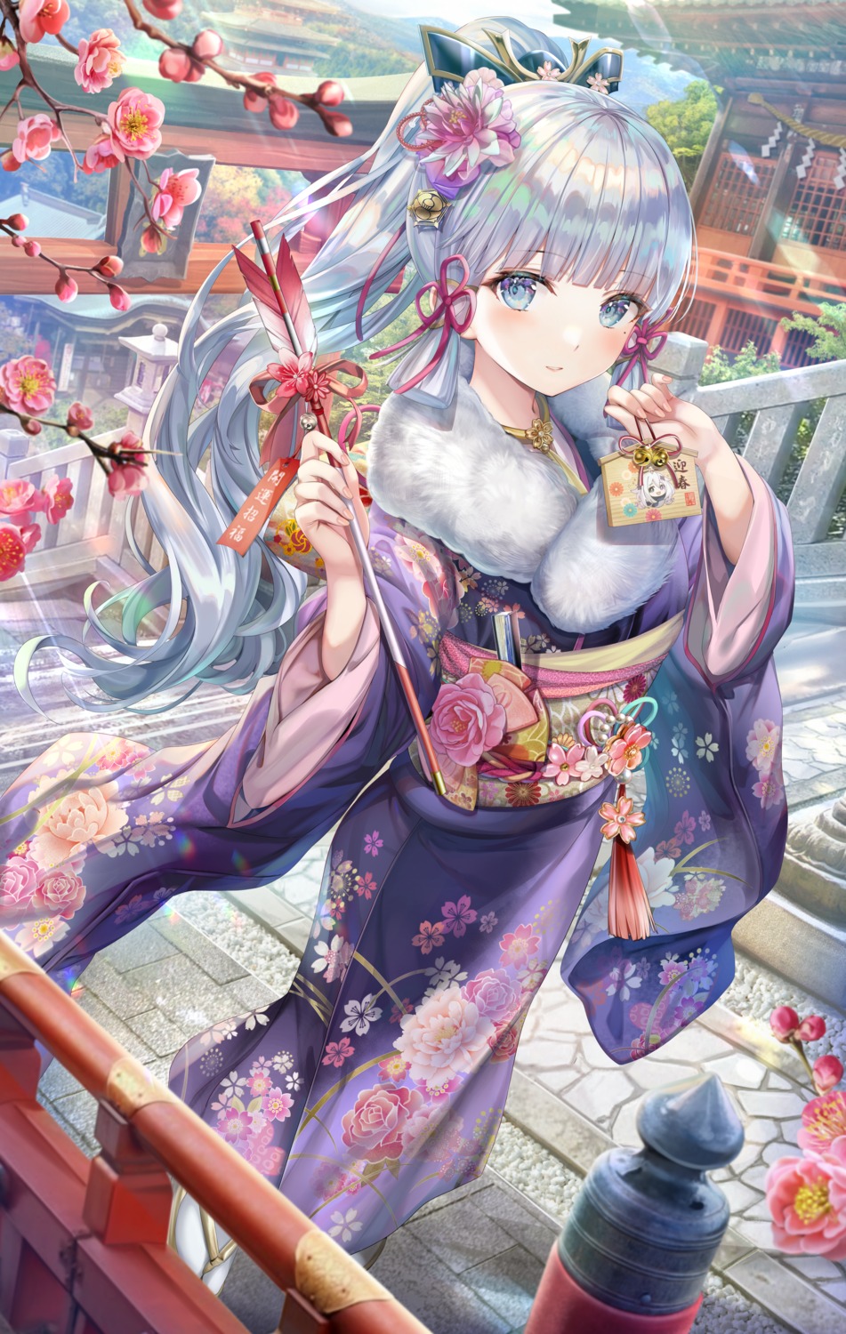 genshin_impact kamisato_ayaka kimono paimon torino_akua