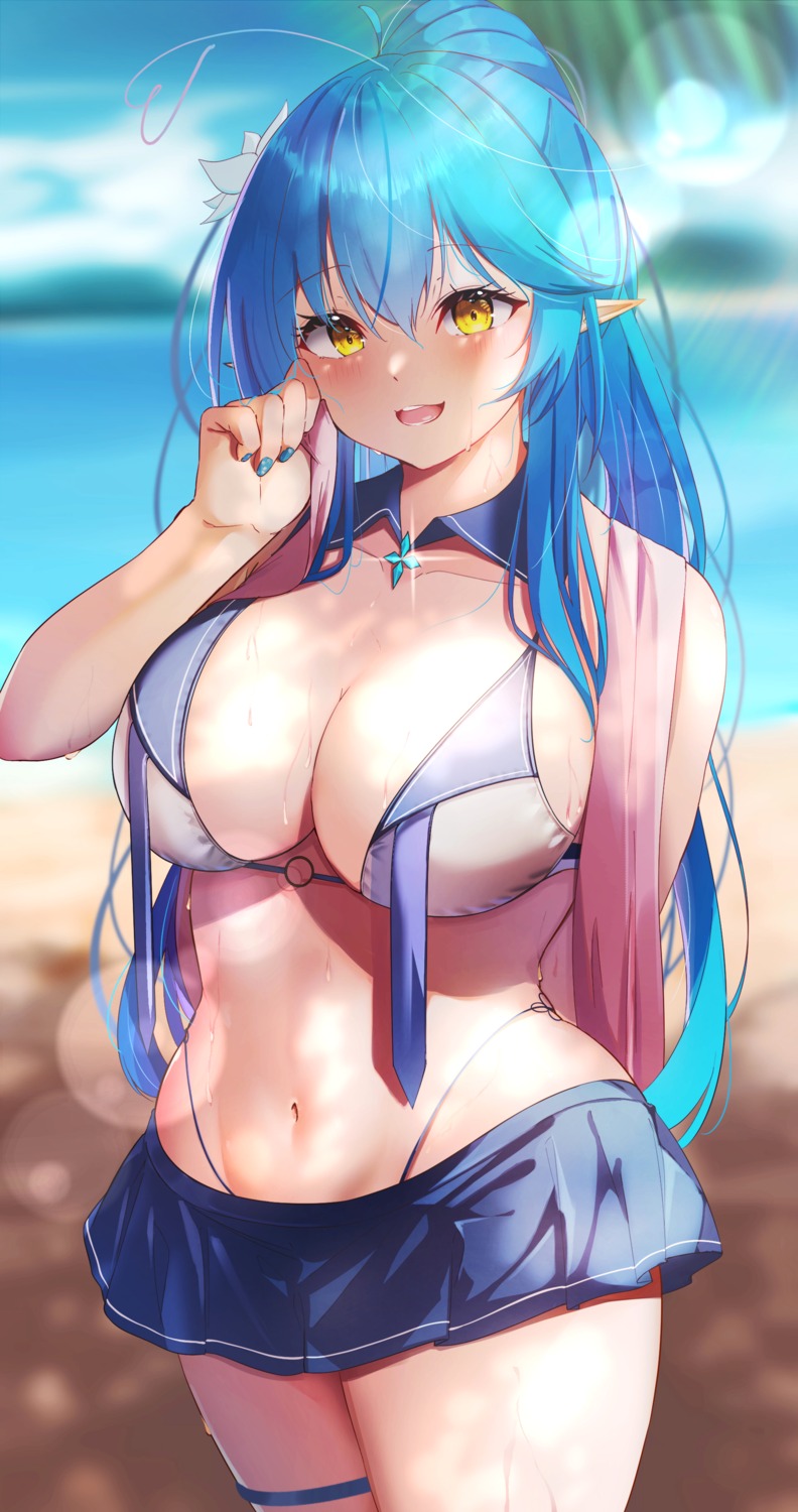 bikini elf garter hololive pointy_ears sanasedayo swimsuits yukihana_lamy