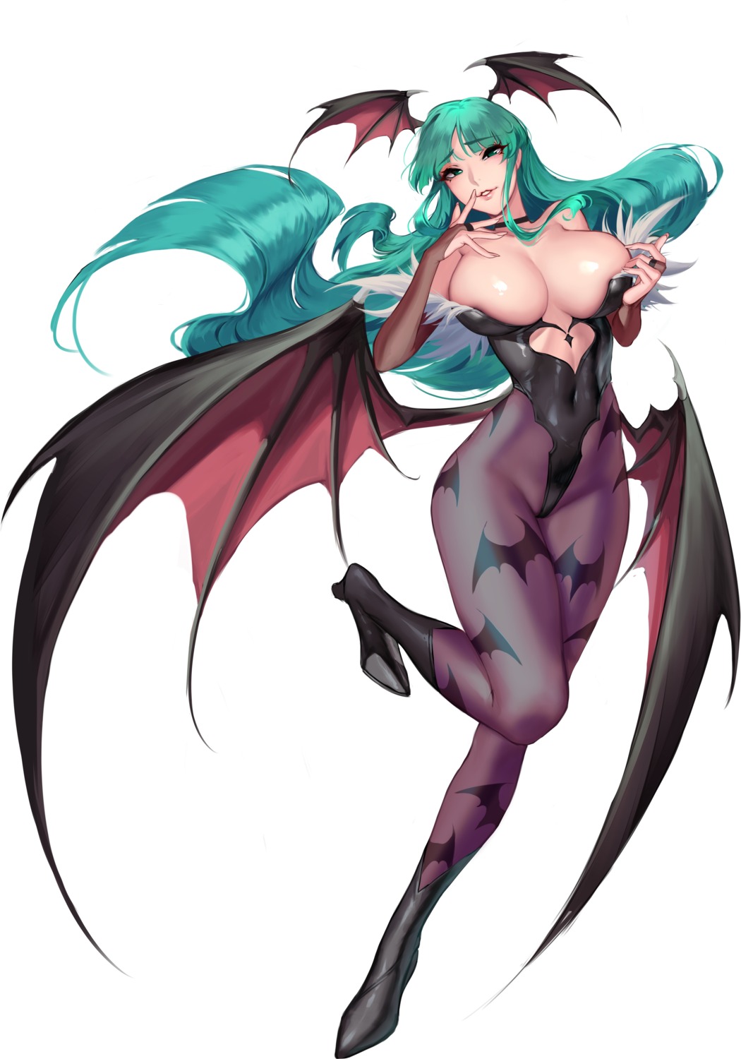 breasts cianyo dark_stalkers heels leotard morrigan_aensland pantyhose wings