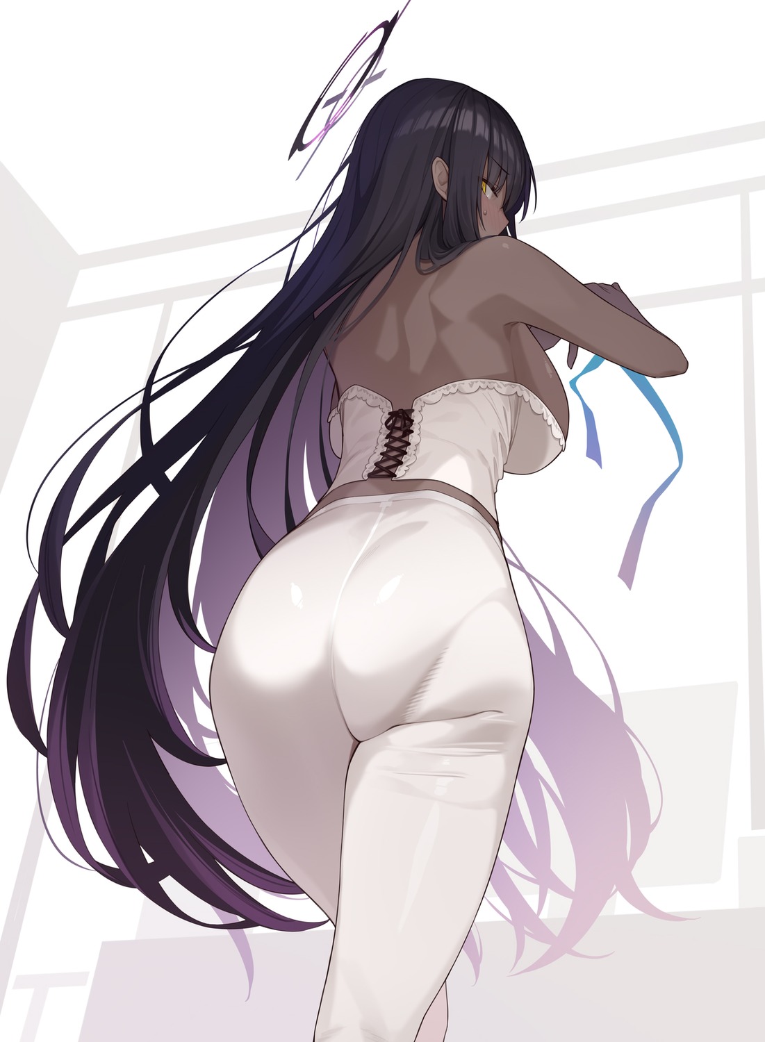 ass blue_archive corset enosan halo kakudate_karin no_bra pantyhose