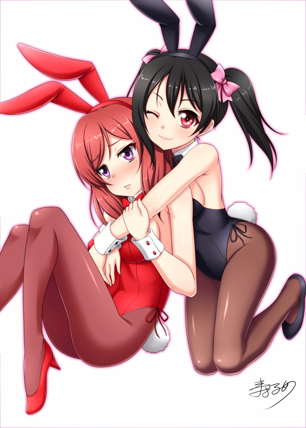 animal_ears bunny_ears bunny_girl heels love_live! nishikino_maki pantyhose surume_(clavis) tail yazawa_nico
