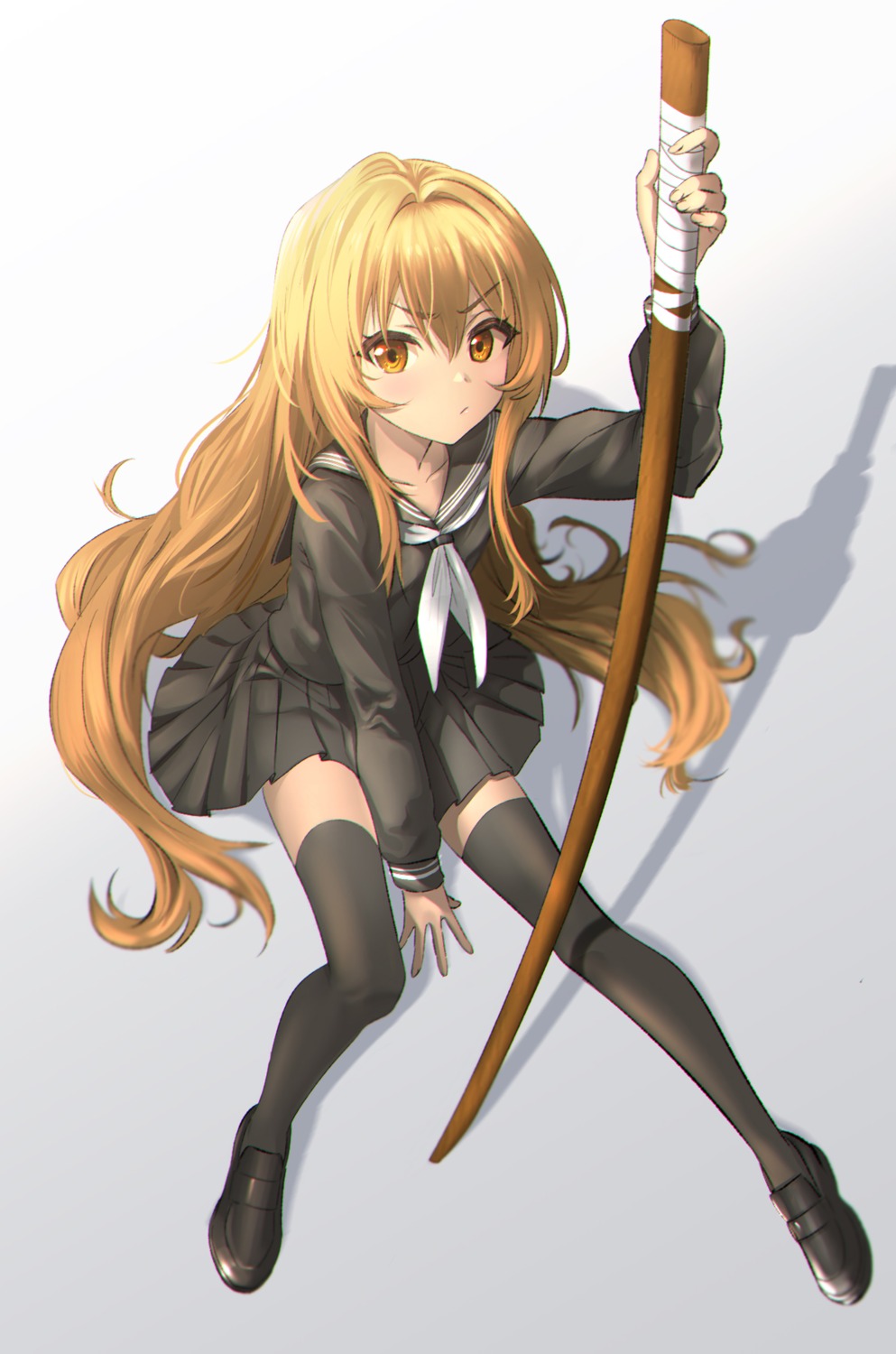 aisaka_taiga gou_d seifuku skirt_lift sword thighhighs toradora!