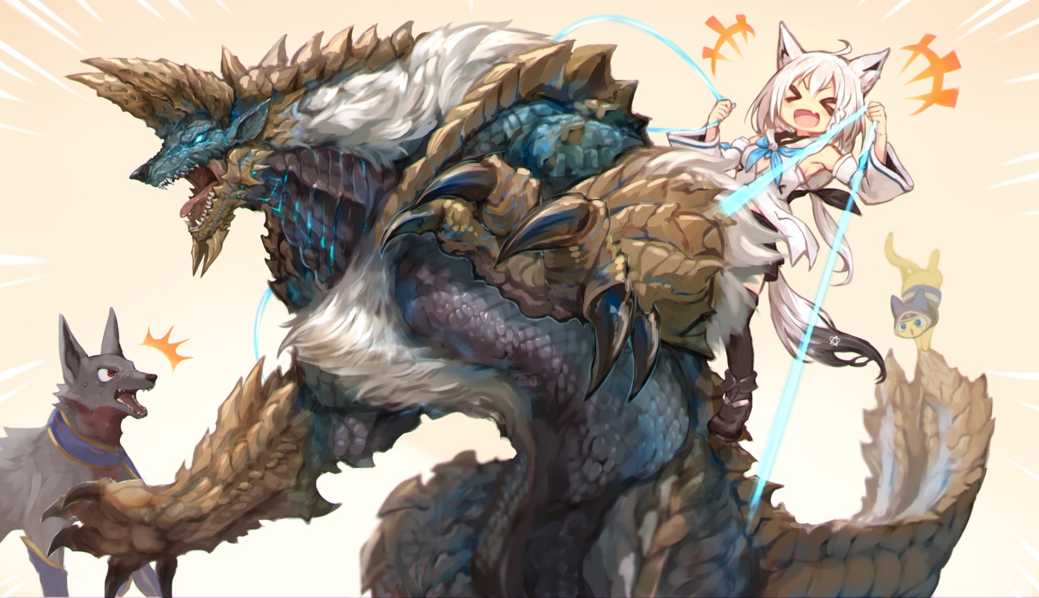 animal_ears hololive hololive_gamers kitsune monster monster_hunter shirakami_fubuki tagme tail thighhighs