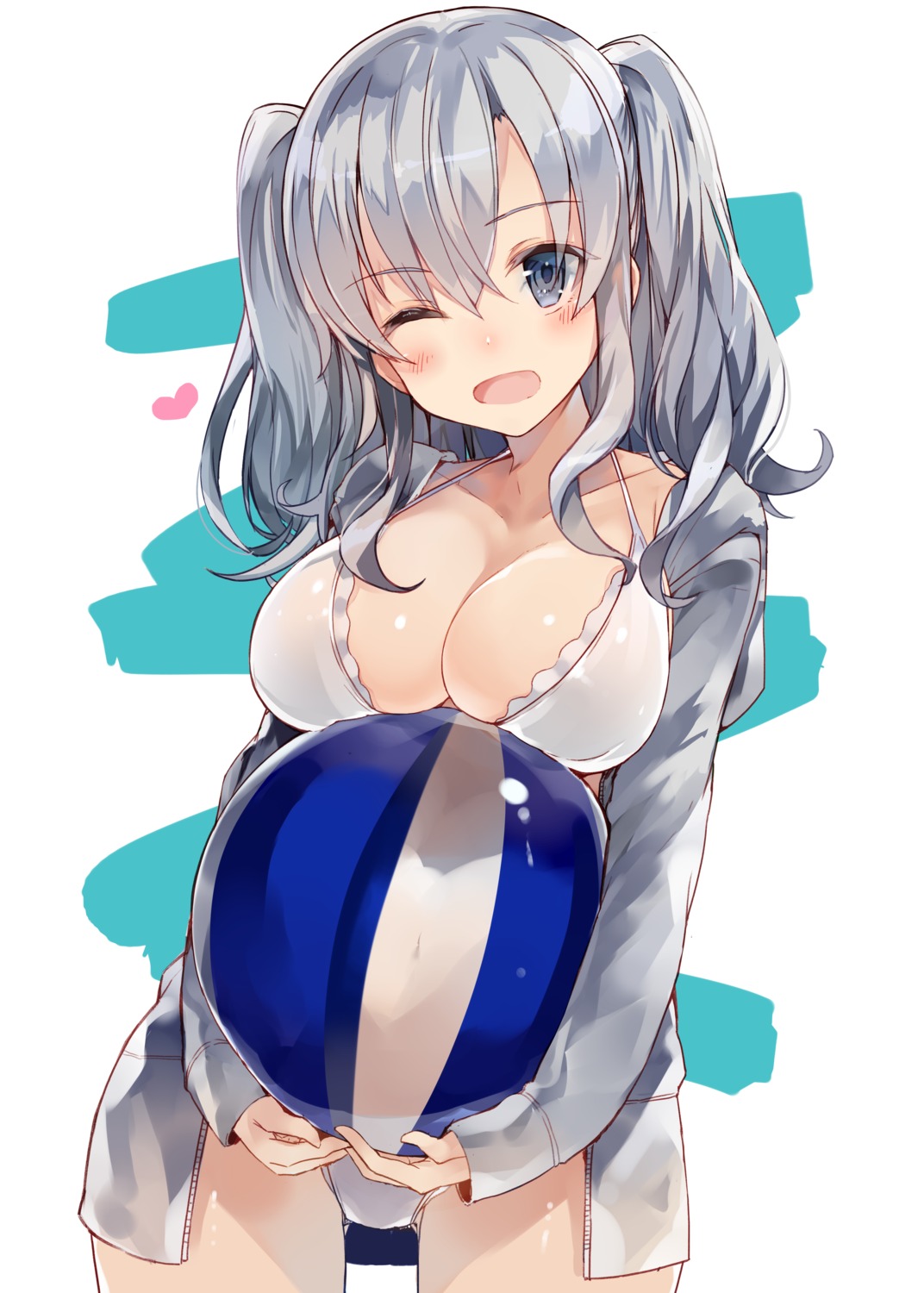 bikini cleavage kantai_collection kashima_(kancolle) kou_mashiro open_shirt swimsuits