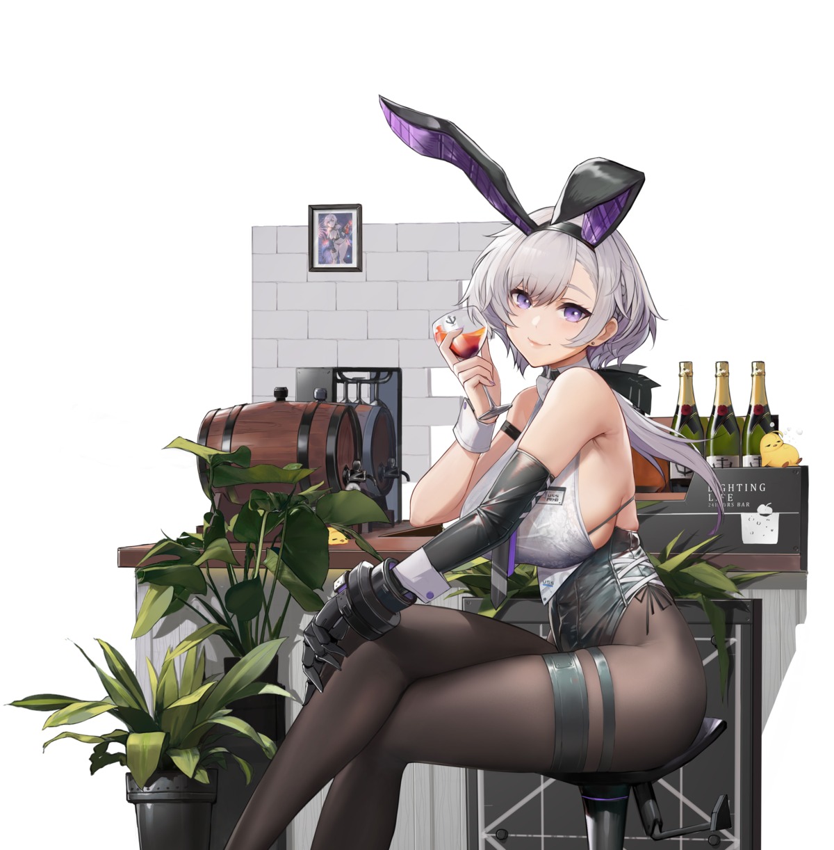 animal_ears azur_lane bunny_ears bunny_girl garter manjuu_(azur_lane) no_bra pandea_work pantyhose reno_(azur_lane)