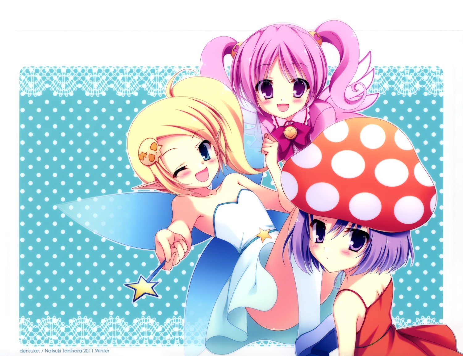 densuke. dress fairy gdgd_fairies korokoro pikupiku pointy_ears shirushiru tanihara_natsuki wings