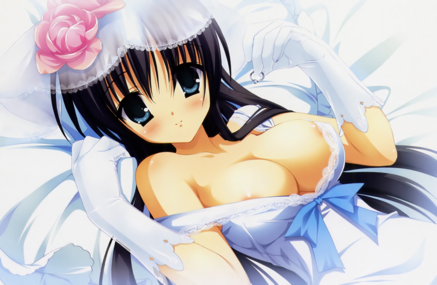 areola cleavage dress kobuichi kousaka_chihaya natsuzora_kanata no_bra see_through wedding_dress yuzu-soft