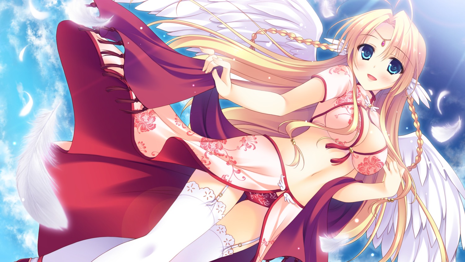 chinadress cleavage game_cg guardian☆place pantsu skyfish stockings suzaku_(guardian☆place) thighhighs wings yukie