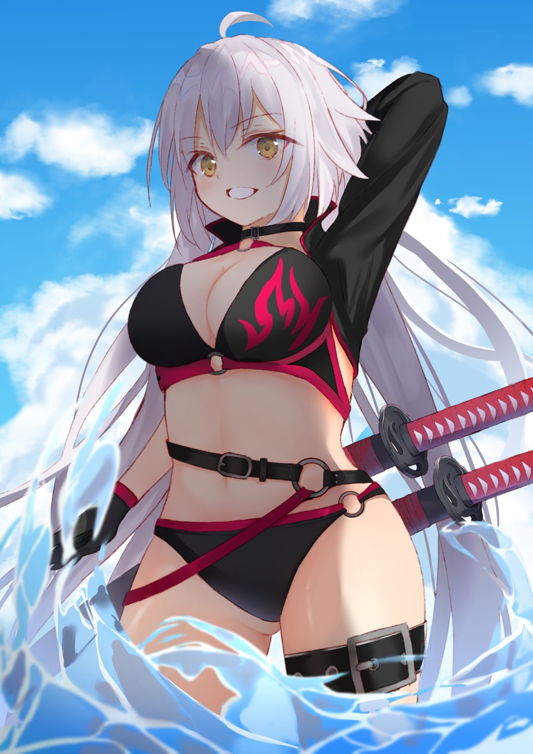 bikini cleavage fate/grand_order garter jeanne_d'arc jeanne_d'arc_(alter)_(fate) nolt swimsuits sword wet