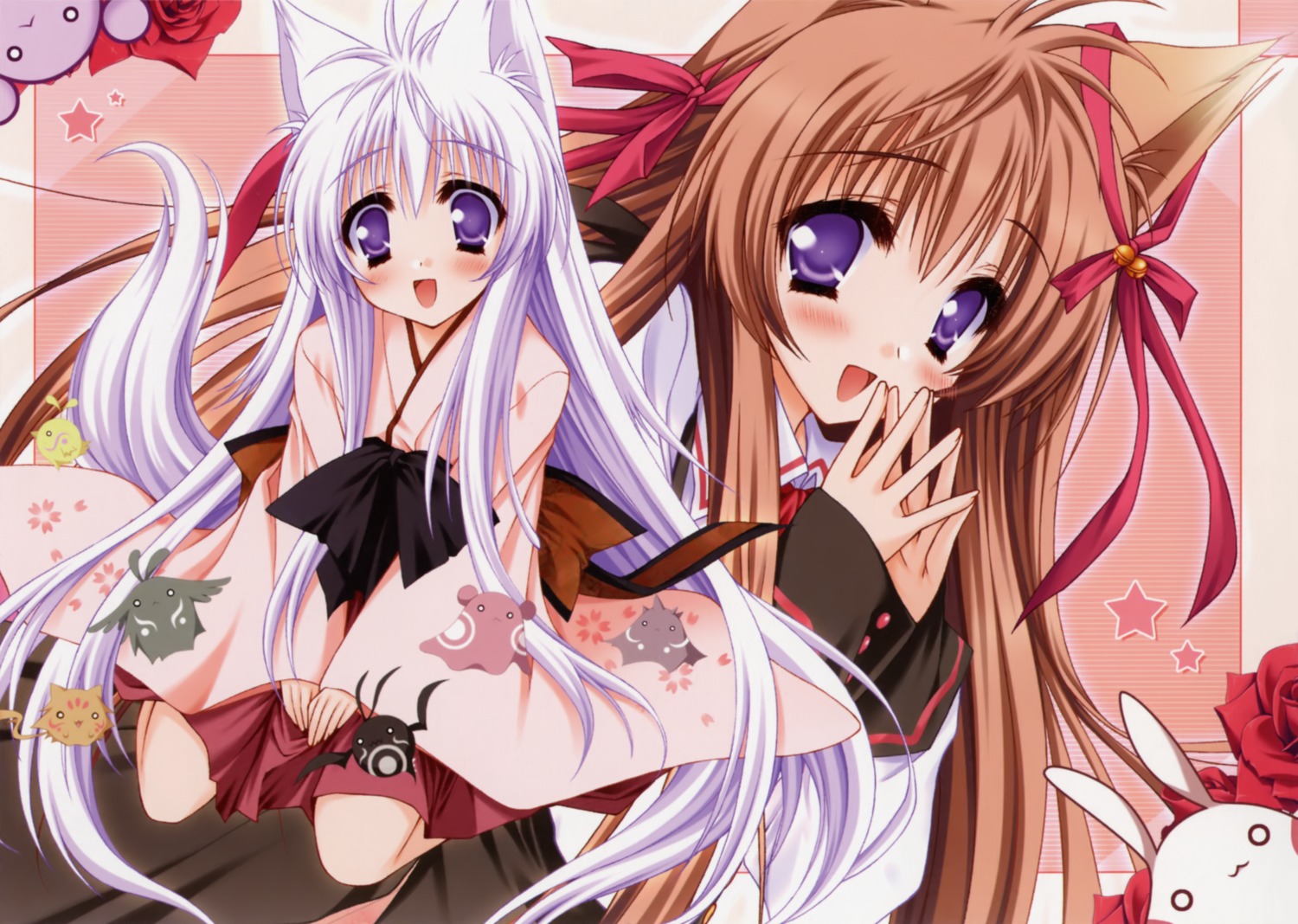 animal_ears japanese_clothes kimono kitsune lump_of_sugar mito_mashiro moekibara_fumitake seifuku tail tayutai tayutama