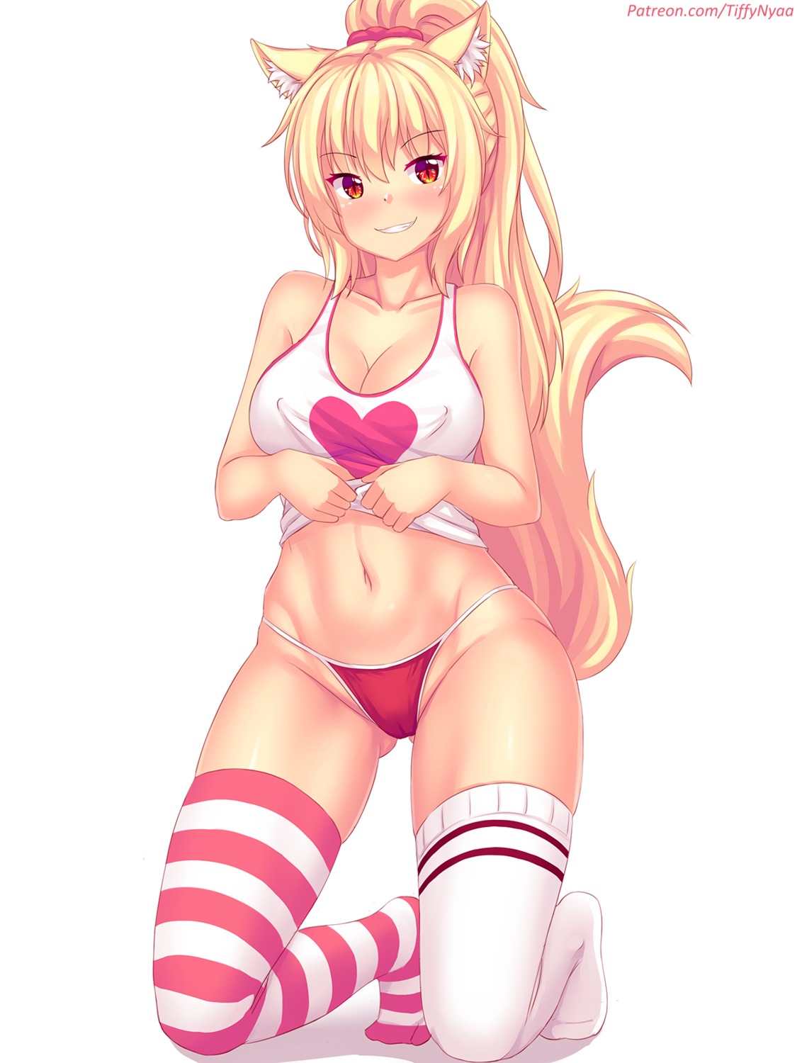 animal_ears cameltoe cleavage erect_nipples fast-runner-2024 pantsu shirt_lift tail thighhighs tiffy undressing