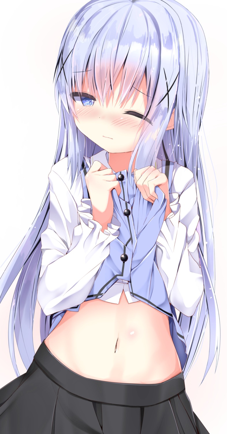 fairy_eye gochuumon_wa_usagi_desu_ka? kafuu_chino shirt_lift waitress