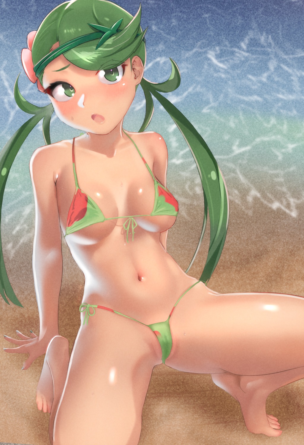 bikini cameltoe cleavage mao_(pokemon) pokemon pokemon_sm pokemon_usum risenegi swimsuits thong