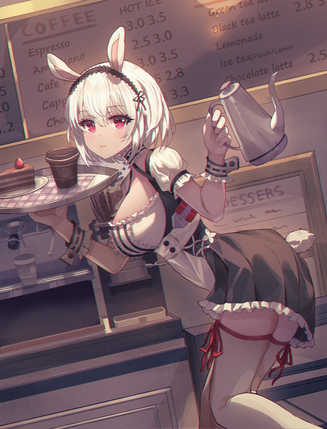 animal_ears azur_lane bunny_ears maid seemu_(wnslqjdignv_) sirius_(azur_lane) tail thighhighs waitress