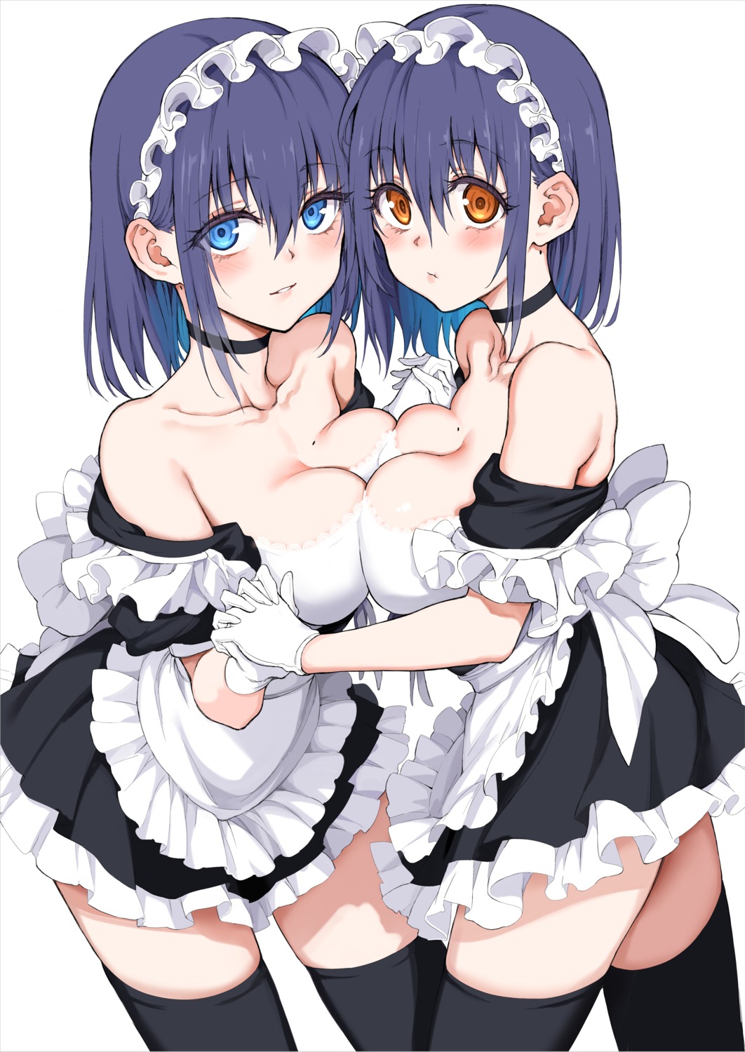 hoshizuki_kaede hoshizuki_suzu kaede_to_suzu kyokucho maid no_bra symmetrical_docking thighhighs