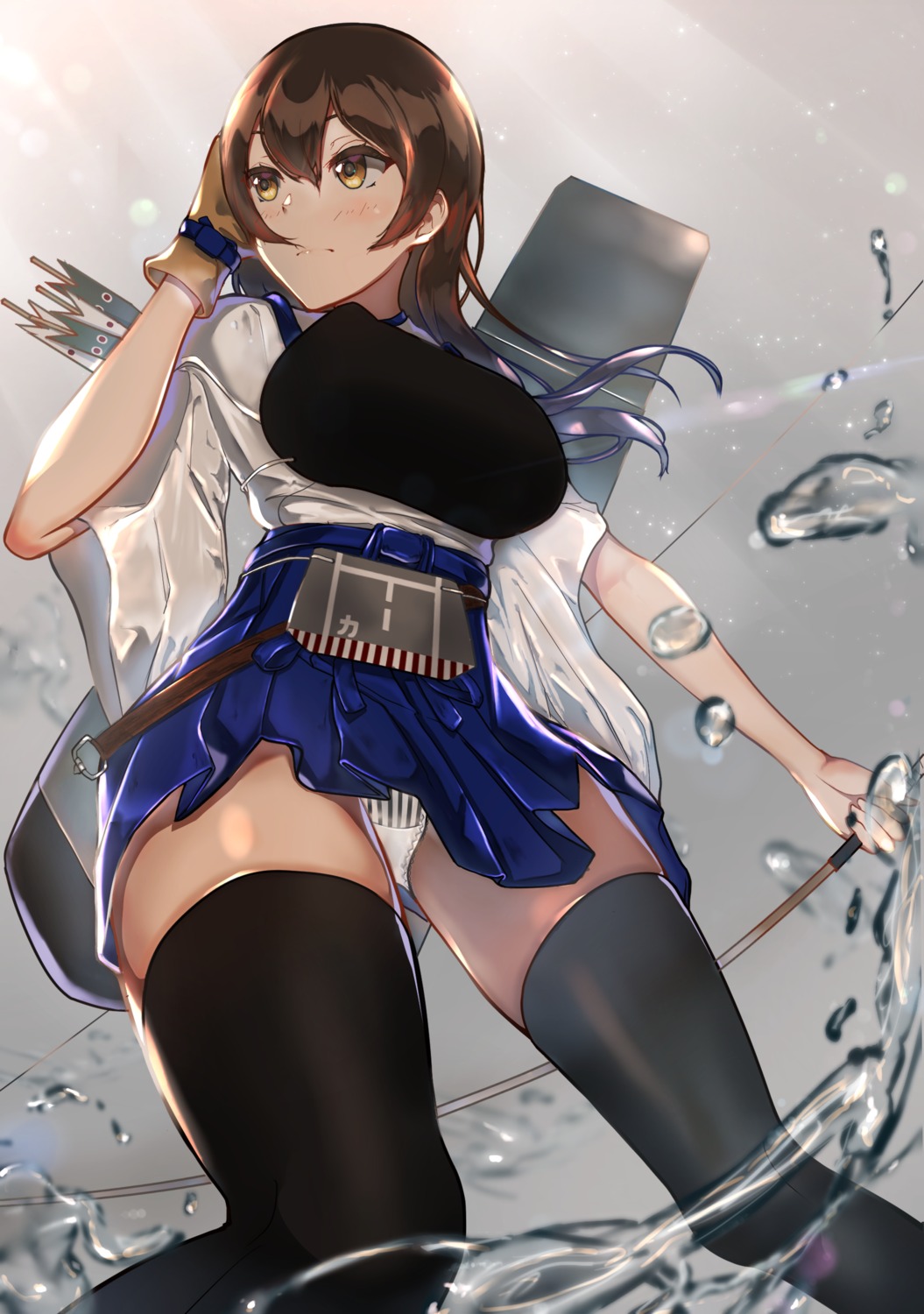 japanese_clothes kaga_(kancolle) kantai_collection pantsu taki_rentaro thighhighs weapon