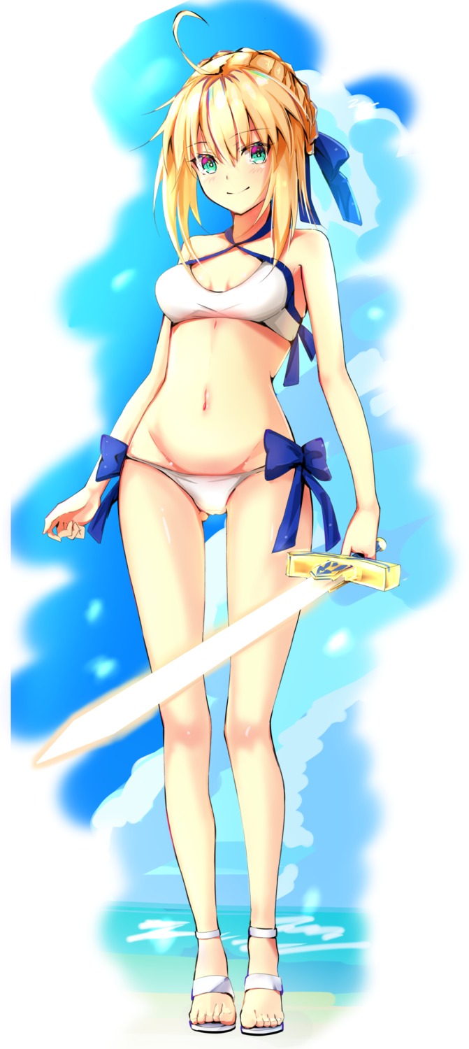 bikini cleavage fate/stay_night saber swimsuits sword yutchin