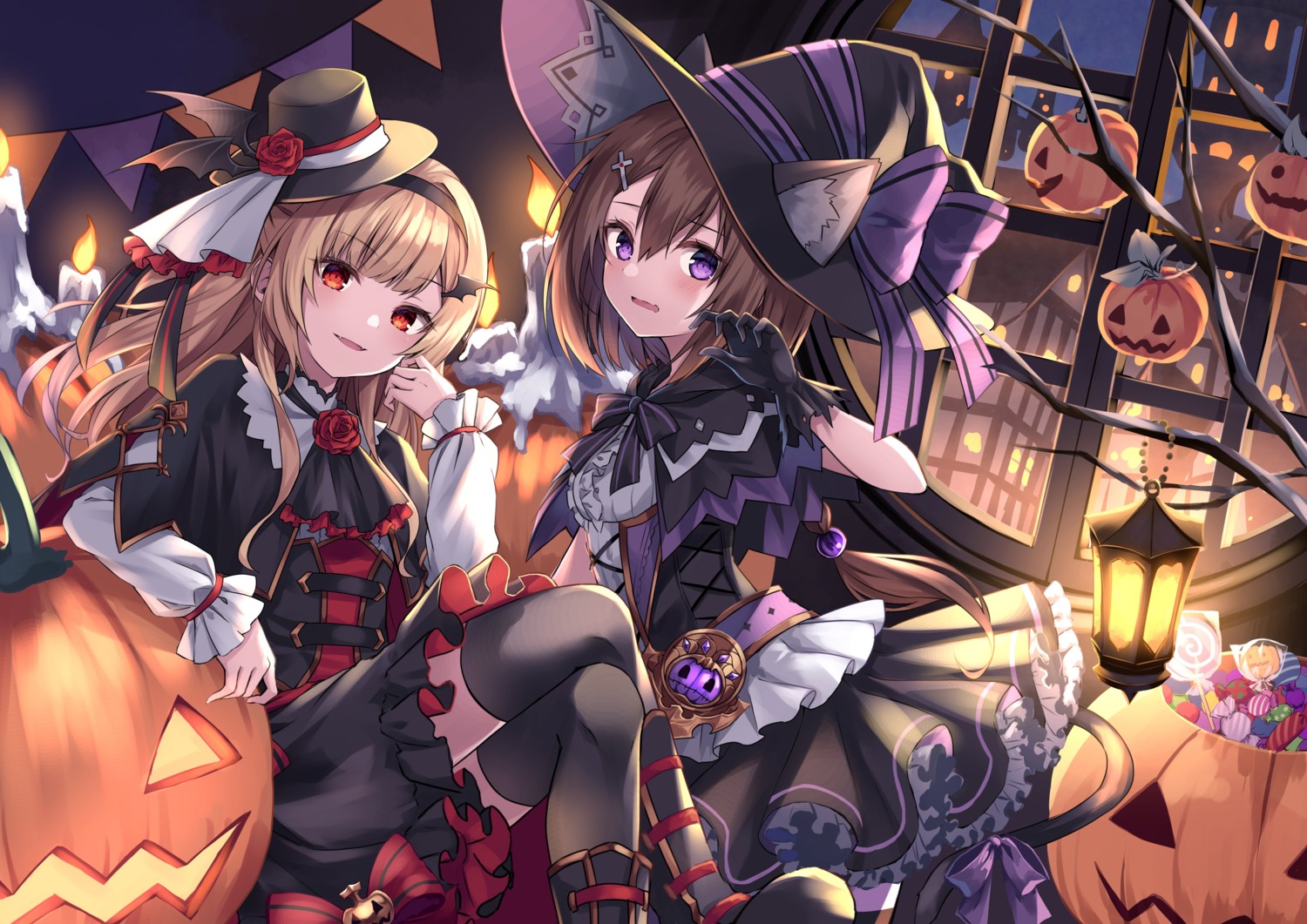 animal_ears dress halloween kure~pu lolita_fashion nekomimi skirt_lift tail thighhighs witch