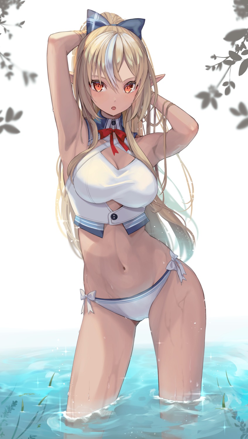 bikini cleavage elf hololive pi_tayuko pointy_ears shiranui_flare swimsuits wet