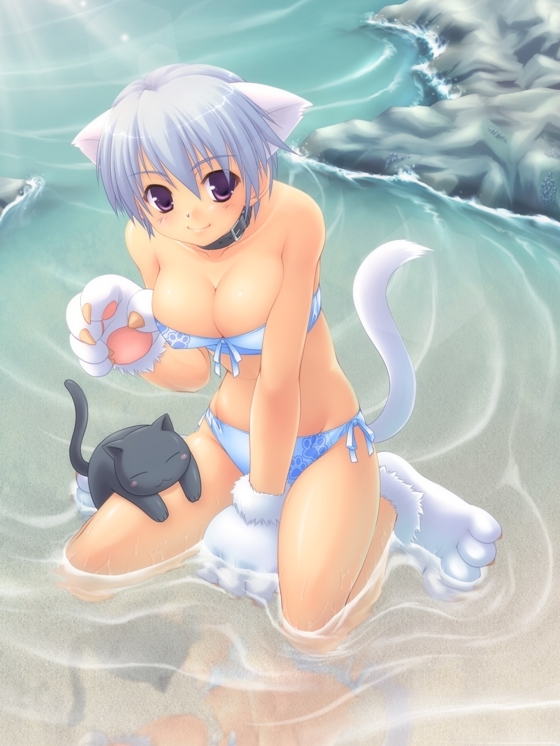 animal_ears bikini cleavage kuroneko_sakon neko nekomimi swimsuits tail