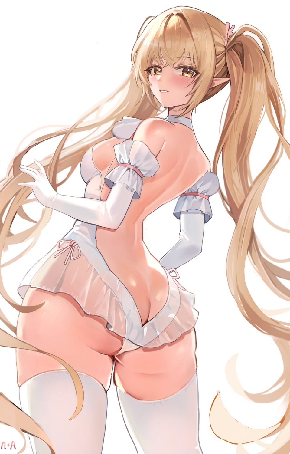 ass dress dungeon_fighter leotard no_bra pointy_ears pong_0012 see_through thighhighs
