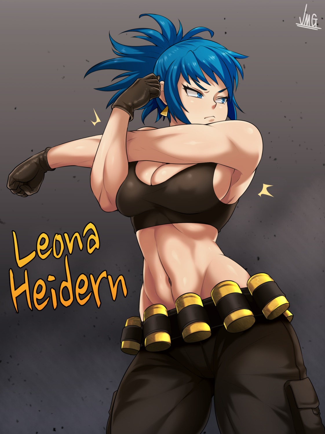 breast_hold erect_nipples jmg king_of_fighters leona_heidern no_bra