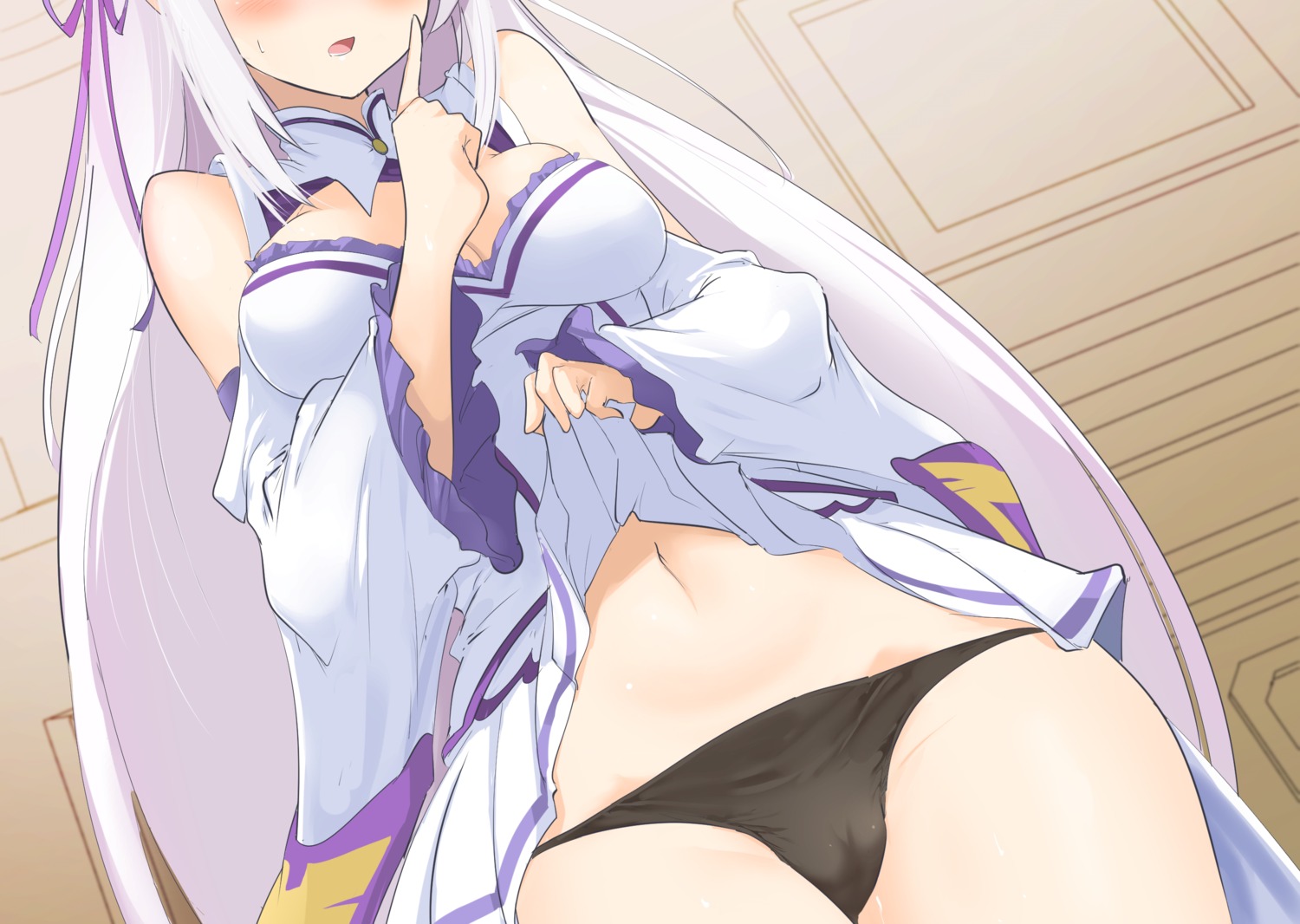 cameltoe emilia_(re_zero) momio pantsu re_zero_kara_hajimeru_isekai_seikatsu skirt_lift