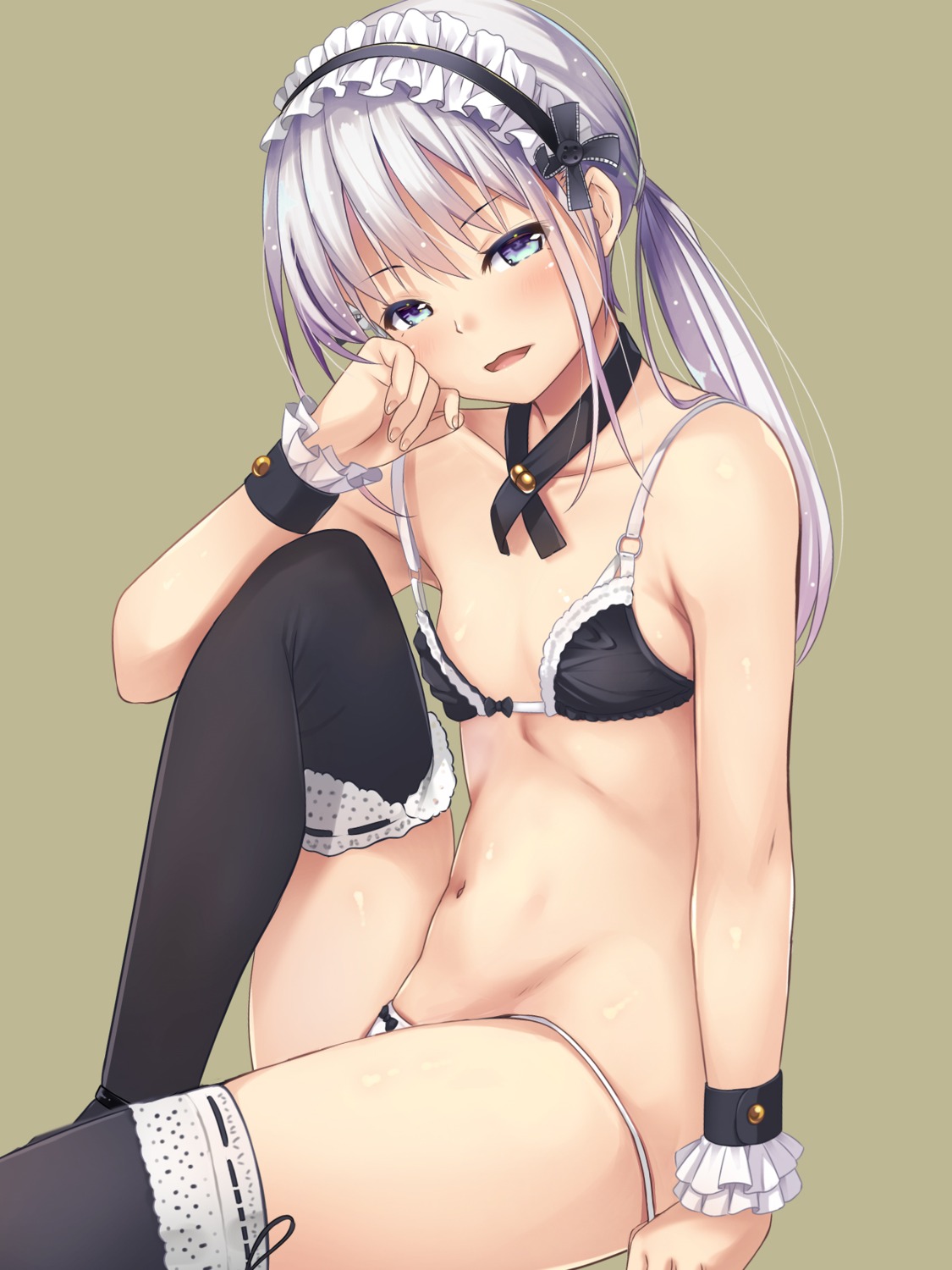 bra maid pantsu panty_pull tagme thighhighs wardrobe_malfunction