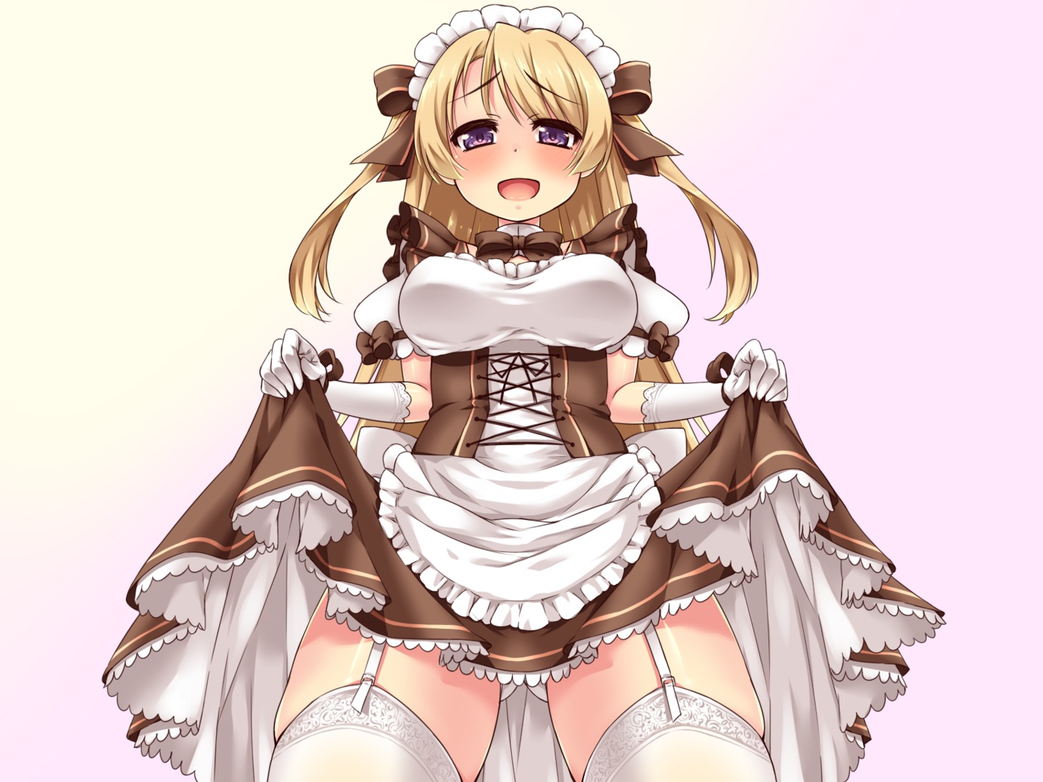 esoragoto maid skirt_lift stockings thighhighs wallpaper