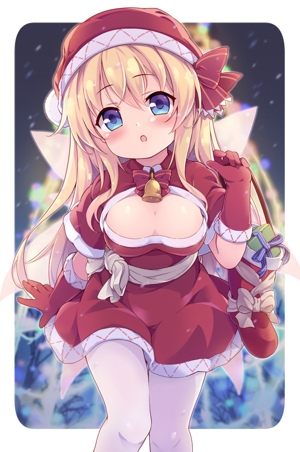 baku-p christmas cleavage lily_white no_bra pantyhose skirt_lift touhou