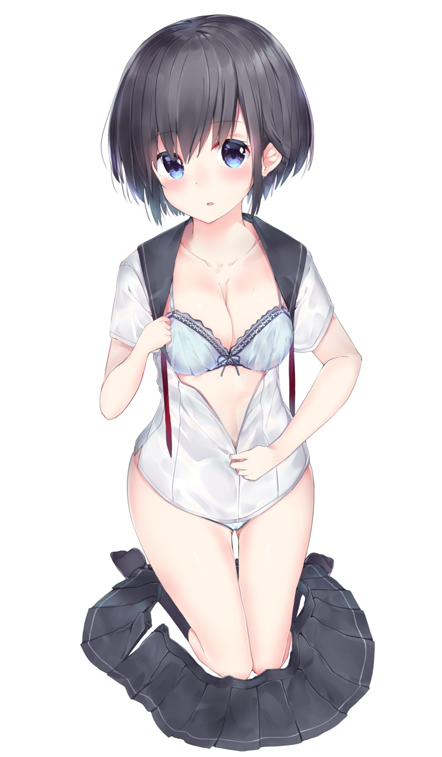 bra cleavage neku_(neku_draw) open_shirt seifuku undressing