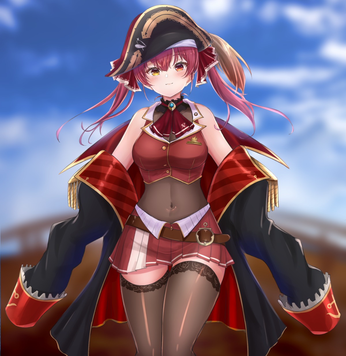 heterochromia higashigure hololive houshou_marine pirate see_through thighhighs