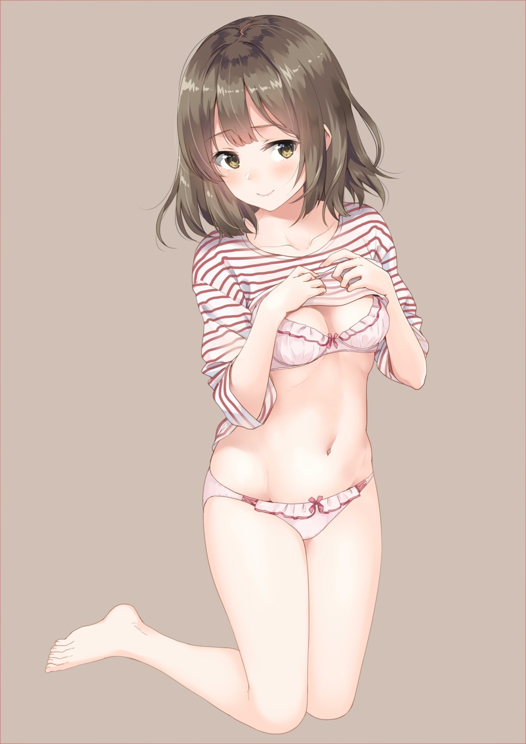 bra breast_hold cleavage pantsu shirt_lift unasaka