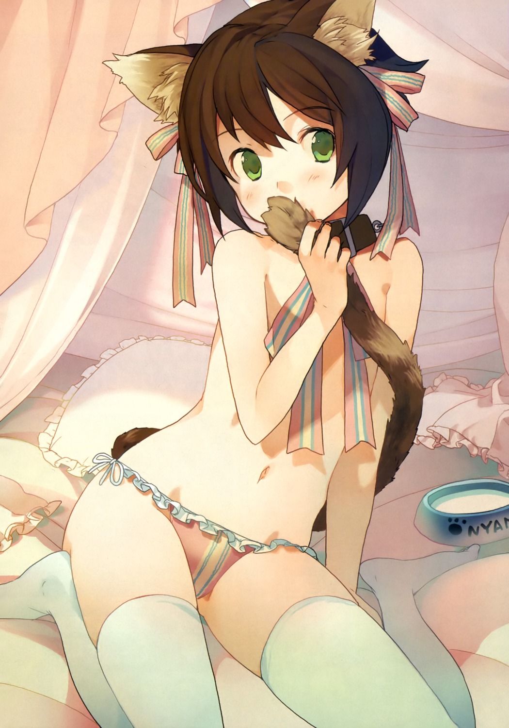 akinashi_yuu animal_ears loli nekomimi pantsu string_panties tail thighhighs topless