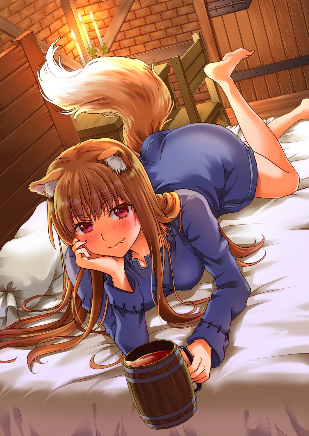 animal_ears hikaru_(pixiv74369316) holo spice_and_wolf tail