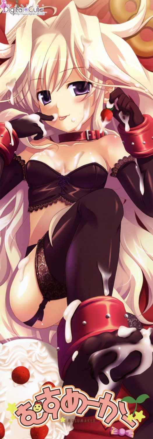 cleavage cream garter_belt karin_(musumaker) kouguchi_moto musumaker nopan pantsu stick_poster stockings thighhighs