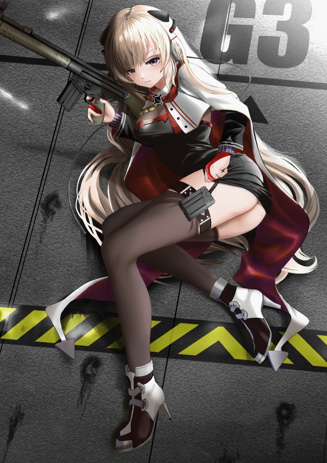 ass g3_(girls_frontline) garter gibun_(sozoshu) girls_frontline gun heels nopan skirt_lift stockings thighhighs uniform