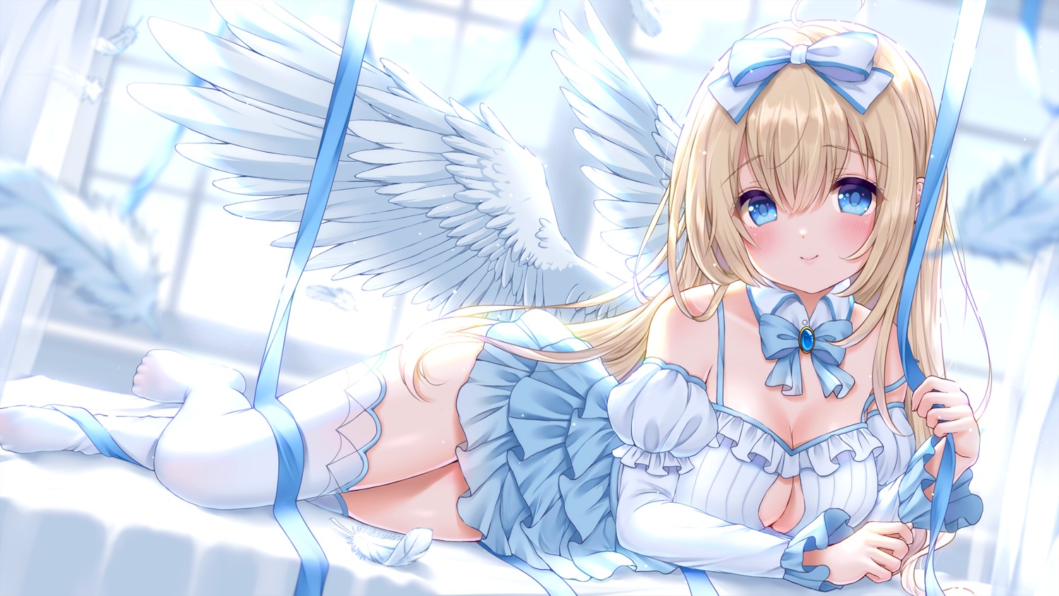 cleavage no_bra thighhighs wings yuyuko_(yuyucocco)