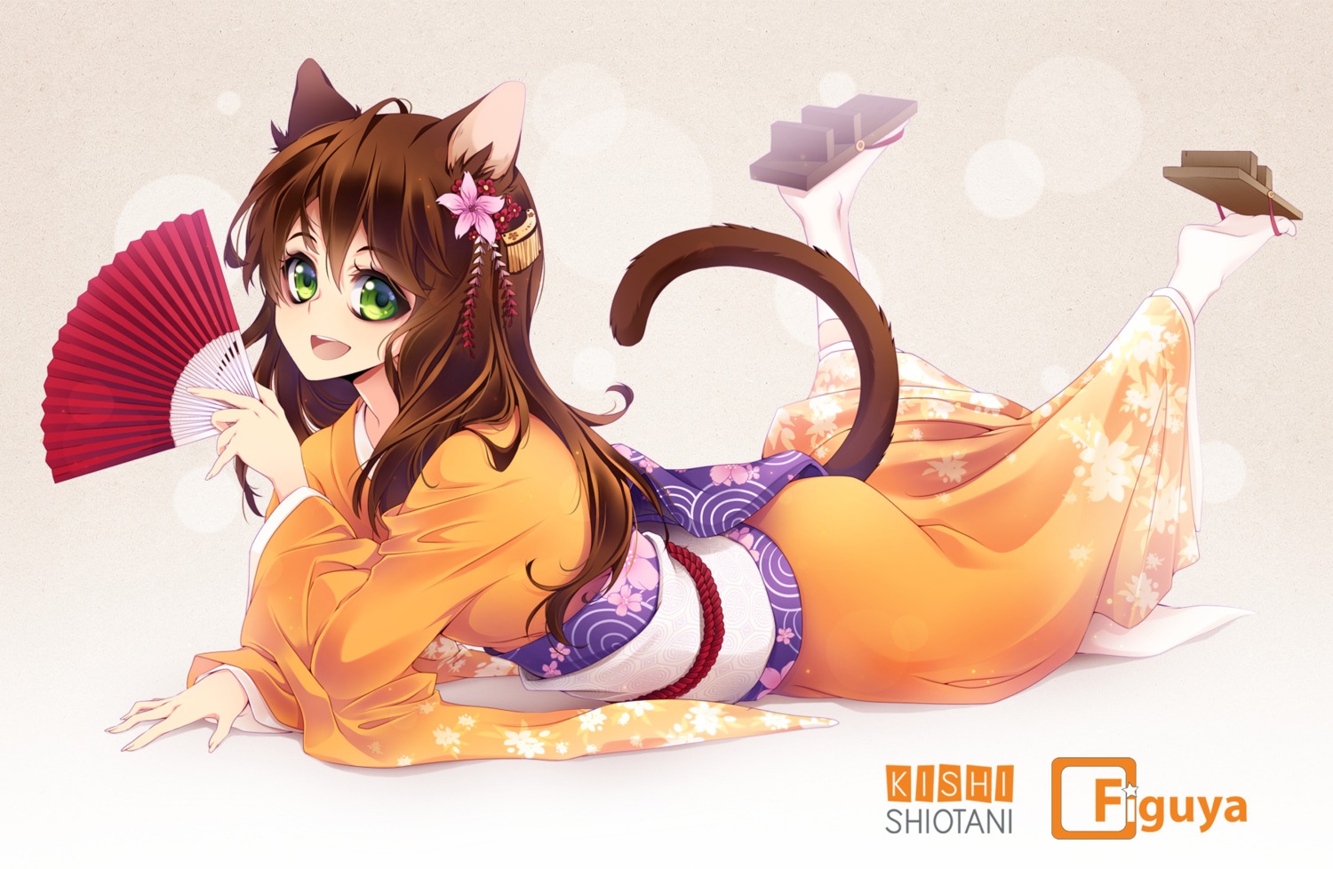 animal_ears kimono kishishiotani nekomimi tail