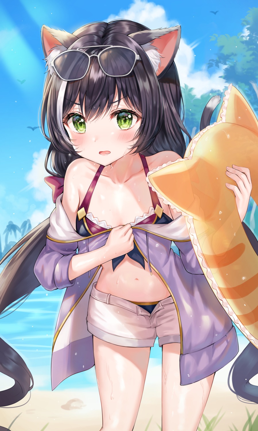 animal_ears bikini cleavage karyl_(princess_connect) megane nekomimi open_shirt princess_connect princess_connect!_re:dive swimsuits tail tokkyu