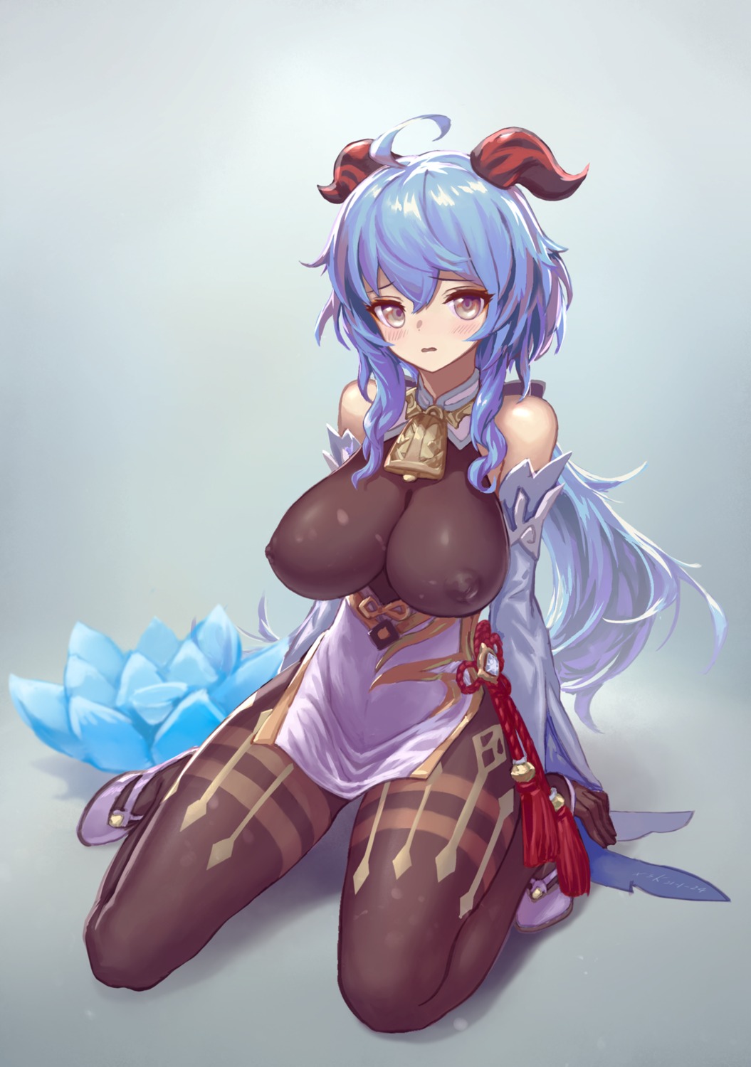 asian_clothes bodysuit erect_nipples ganyu genshin_impact horns xsk_(ruanmumu)