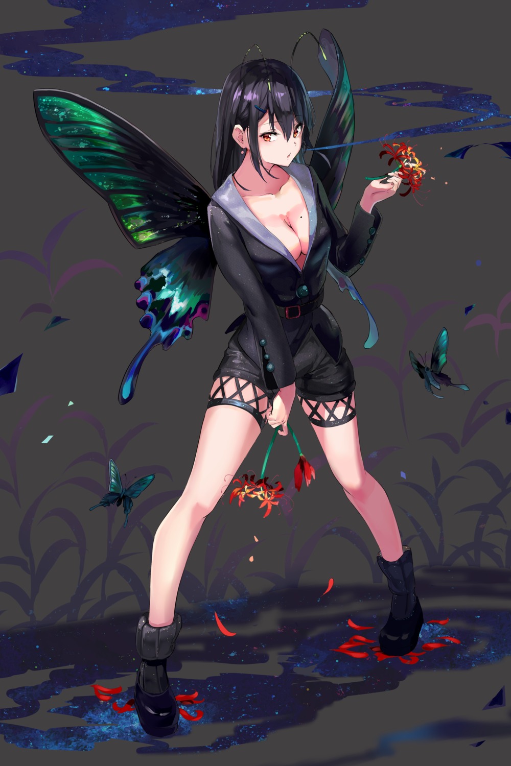 cleavage maeshimashi no_bra open_shirt wings